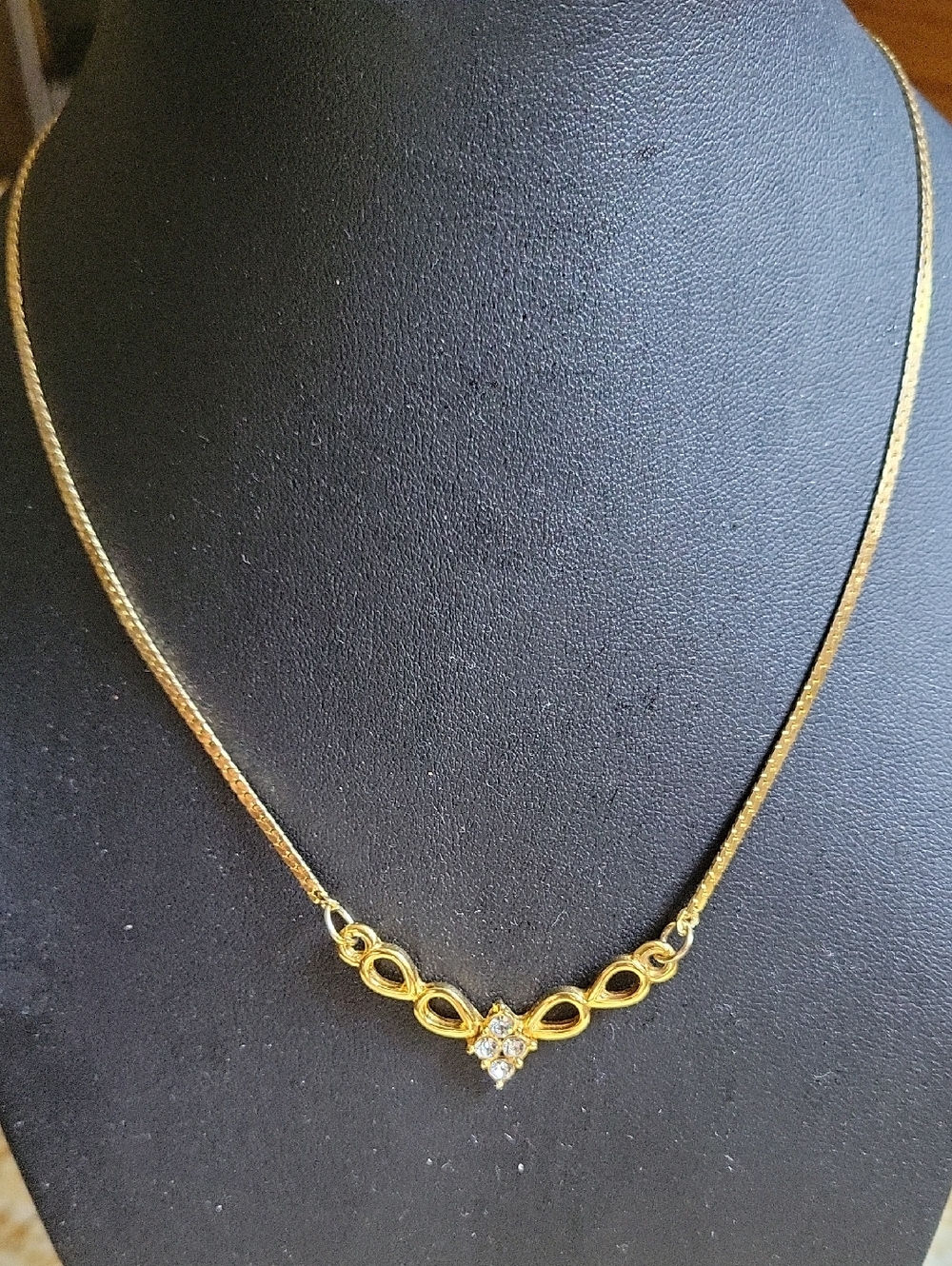 Vintage Gold Plated Necklace With Rhinestones 16 In